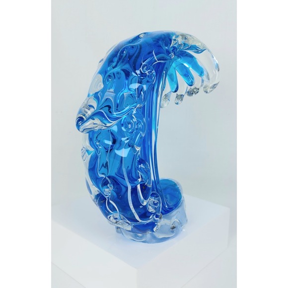 Glass Art Beachcombers Ft. Myers Blue Rip Curl Wave Hand Blown Glass Art 5"x7" - Picture 2 of 7
